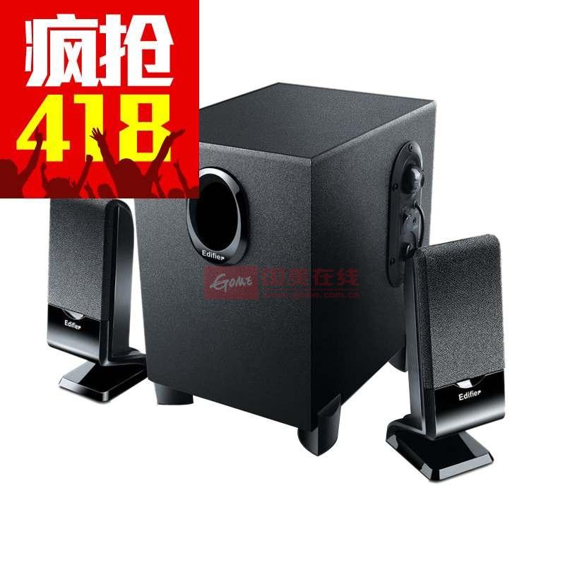 国美价: ¥559.00 主体:;品牌:漫步者(edifier);类型:电脑音箱;型号:C2;颜色:黑色;外观参数:;声道:2.1声道;主音箱材质:木质;信噪比:85dBA;尺寸:低音箱箱体尺寸: 246(宽W)*252(高H)*271(深D)mm 卫星音箱箱体尺寸:90(宽W)*181(高H)*137(深D)mm 外置功率放大器尺寸:72(宽W)*223(高H)*213(深D)mm;扬声器单元:低音扬声器直流阻抗:4欧姆 中音单元:防磁, 3英寸(外径78mm),直流阻抗4欧姆 高音单元:防磁